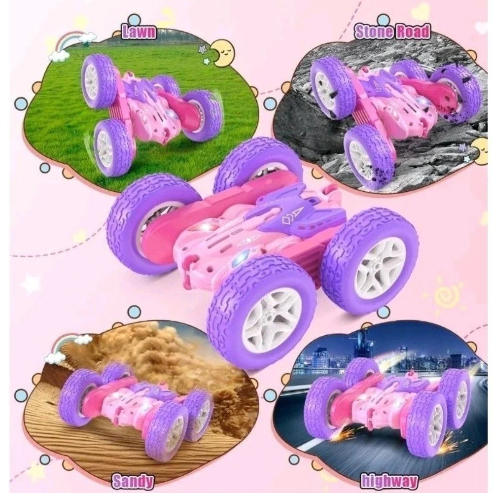 Jimdella Stunt Car Tumbling RC 360 Flips Rotating 4WD Pink Purple LED Lights New